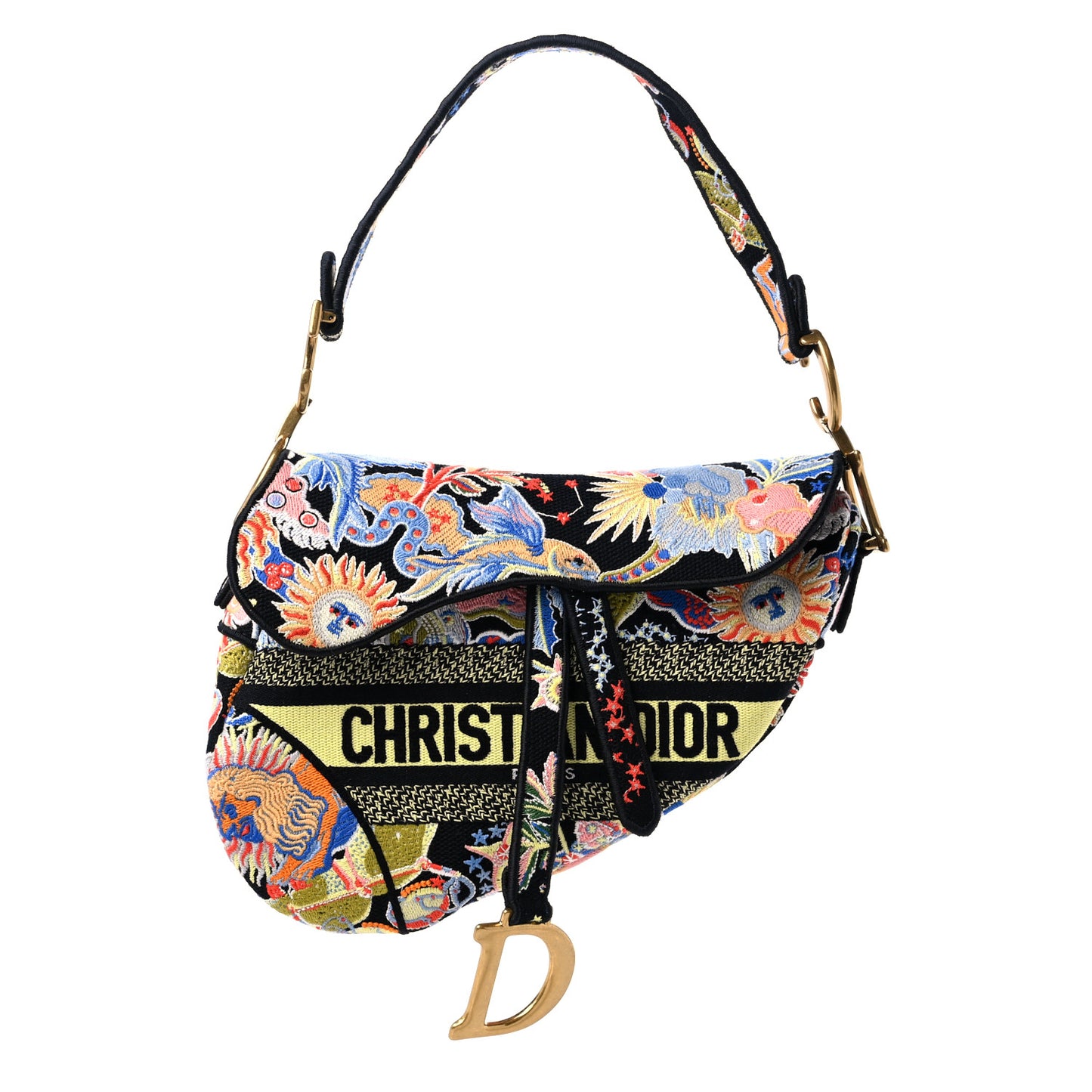 Canvas Embroidered Zodiac Fantastico Saddle Bag Black Multicolor