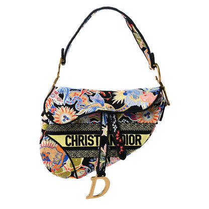Christian Dior Canvas Embroidered Zodiac Fantastico Saddle Bag Black Multicolor 1 of 9