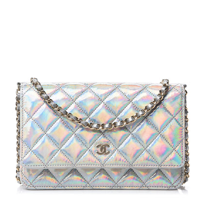 Chanel Iridescent Goatskin Quilted Wallet On Chain WOC Silver 1 of 12