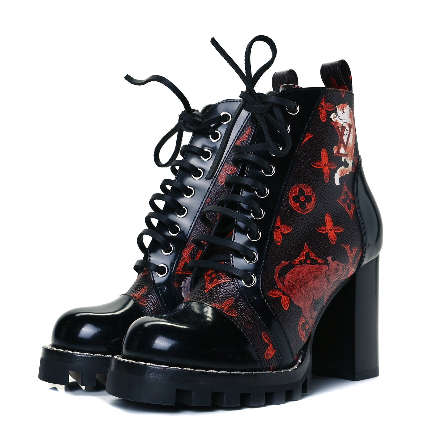 Patent Calfskin Catogram Star Trail Ankle Boots 36 Black Marron