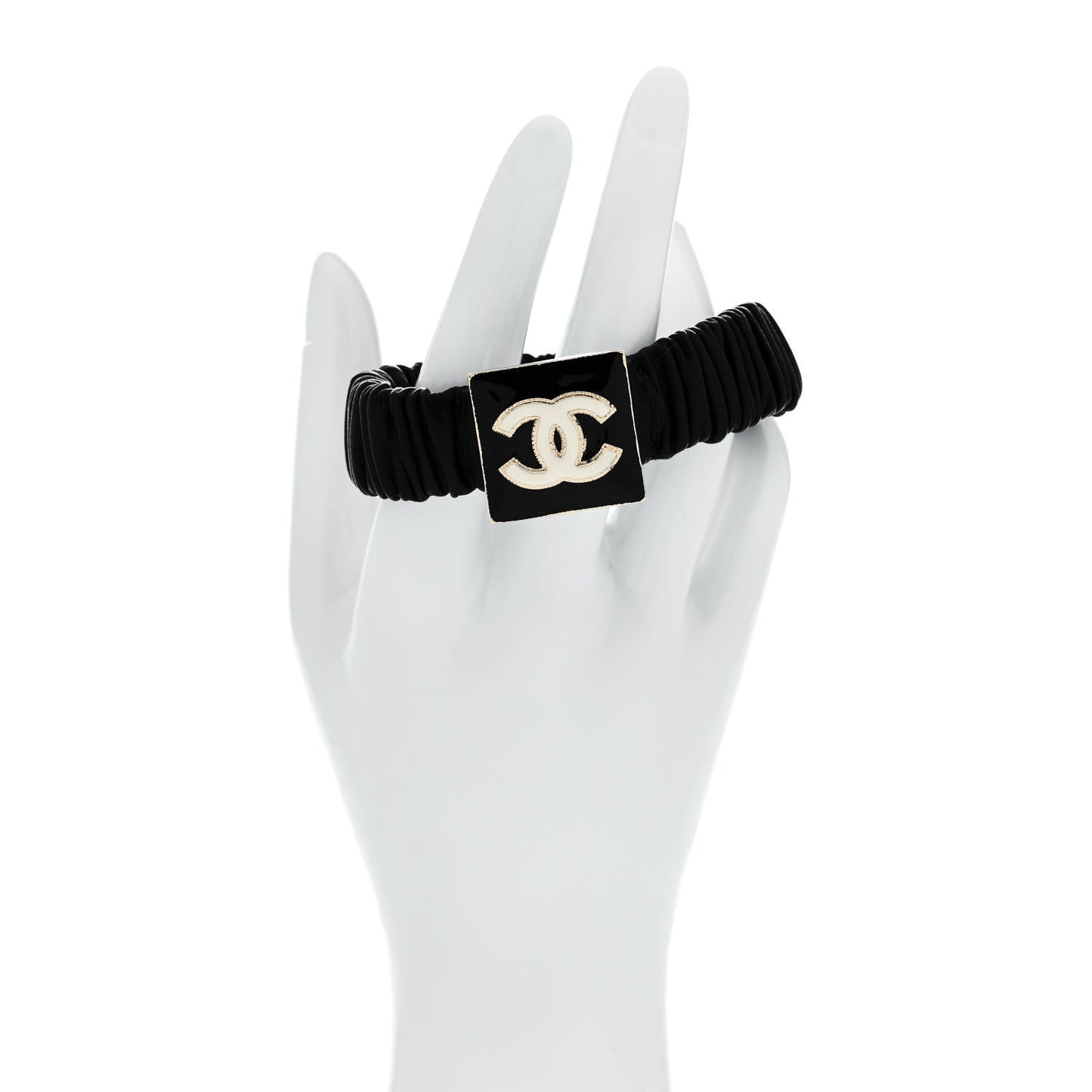 Lambskin Metal Enamel CC Hair Tie Black Gold