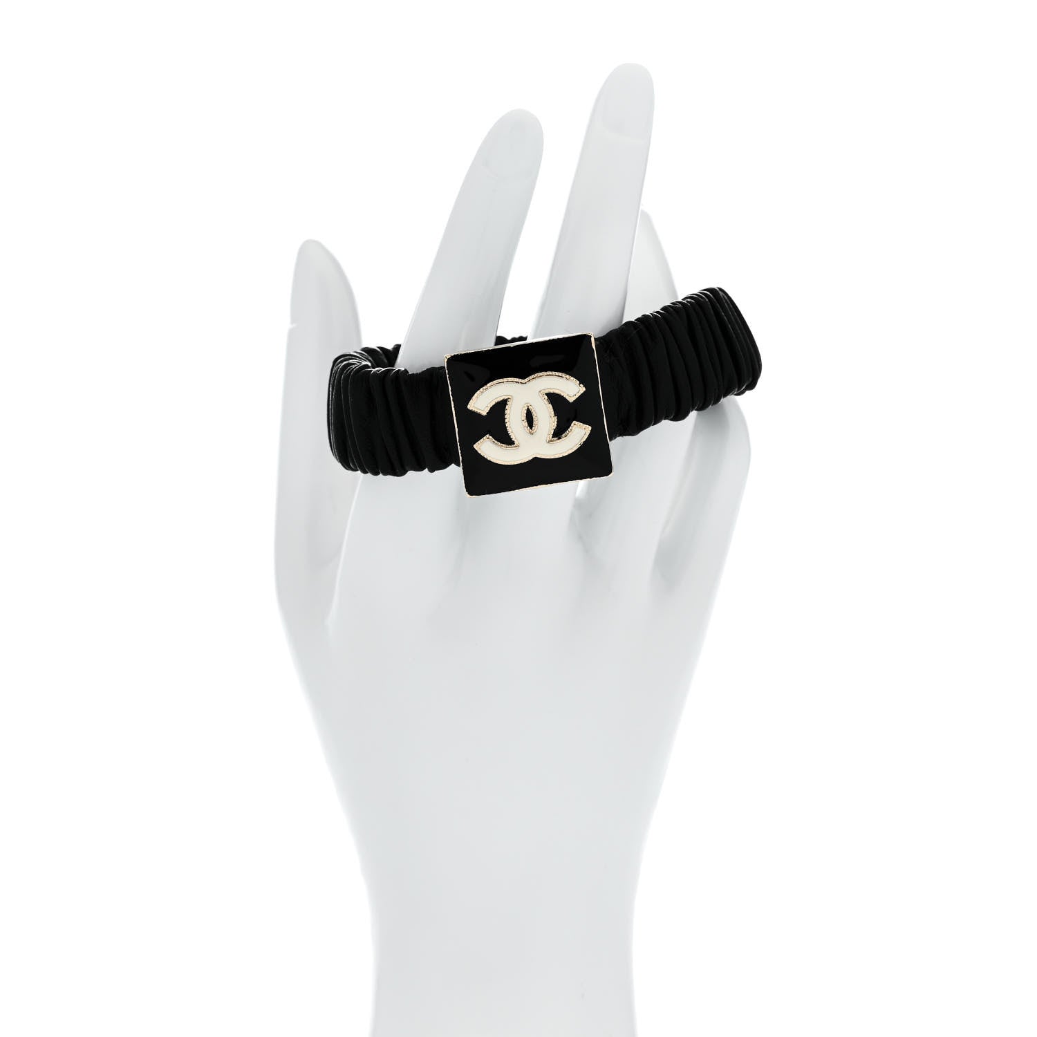 Chanel Lambskin Metal Enamel CC Hair Tie Black Gold 2 of 5