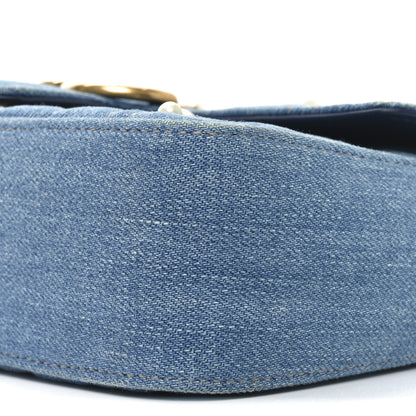 Gucci Denim Matelasse Pearl Studded Mini GG Marmont Shoulder Bag Blue 9 of 9