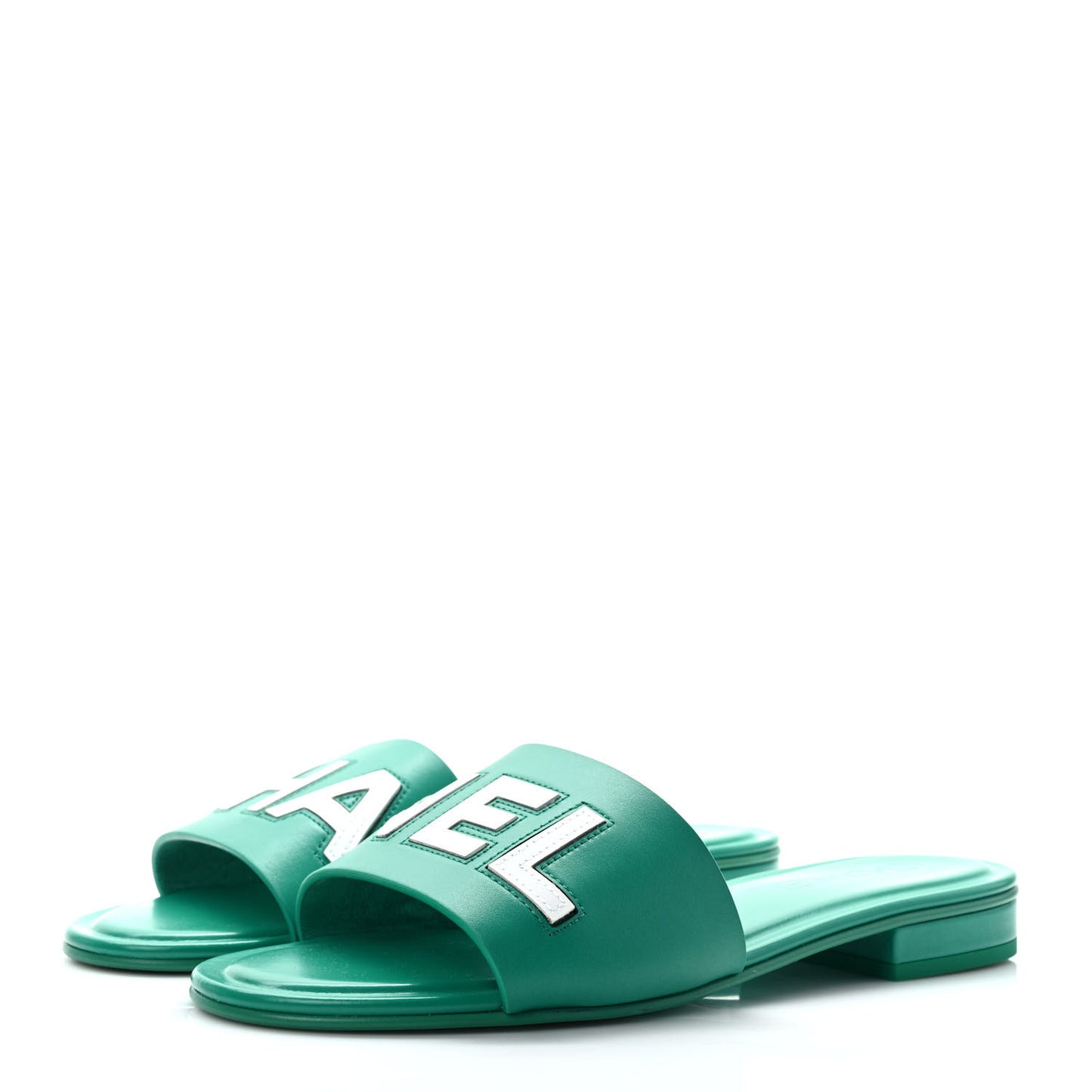 Calfskin Patent Calfskin Logo Mules 39 Green White