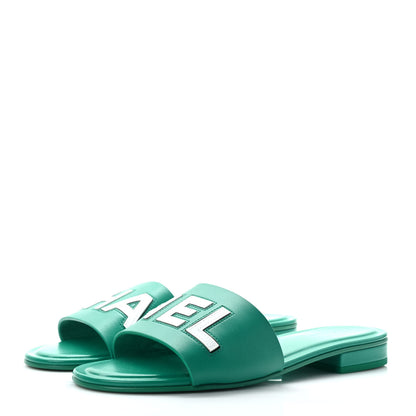 Chanel Calfskin Patent Calfskin Logo Mules 39 Green White 3 of 8