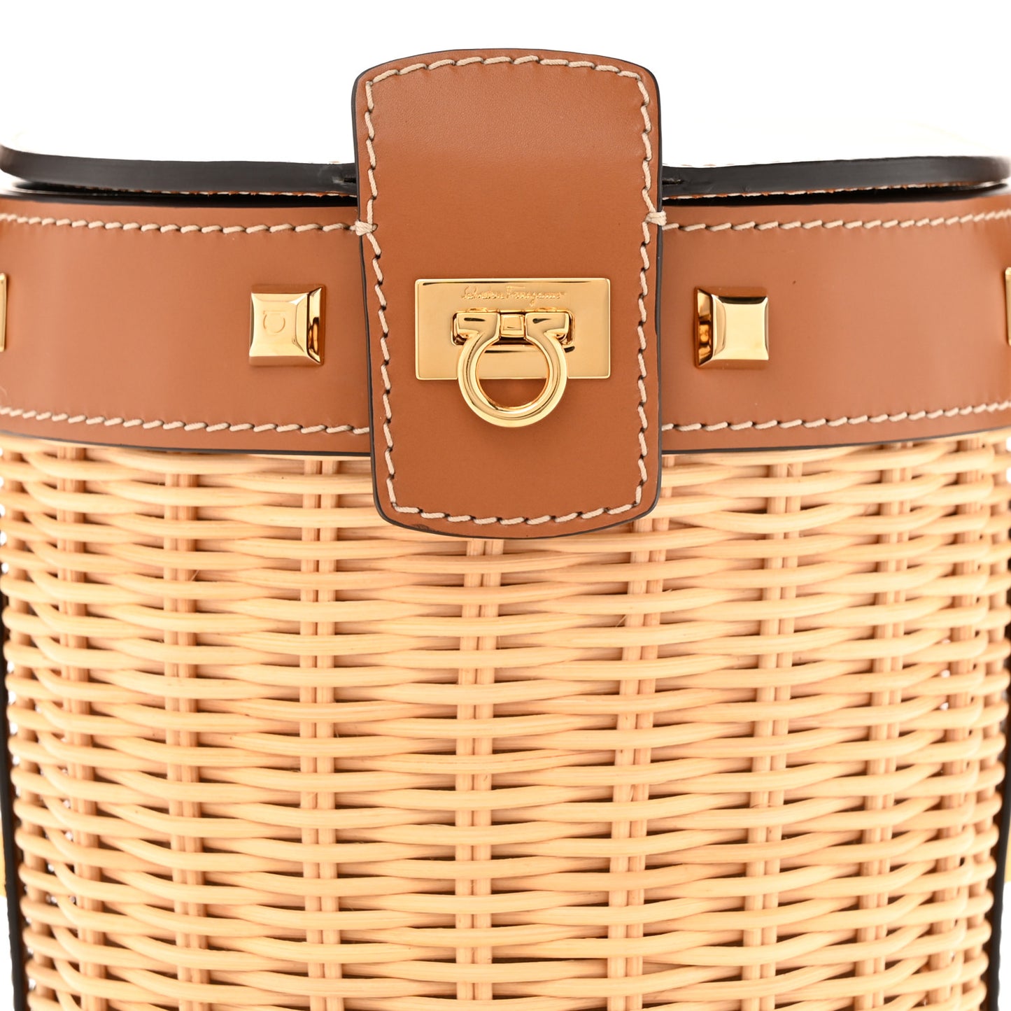 Wicker Calfskin Gancini Bucket Bag Sella