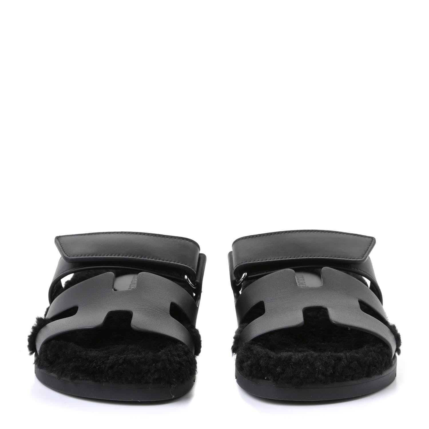 Hermes Calfskin Woolskin Womens Chypre Sandals 35 Black 2 of 4