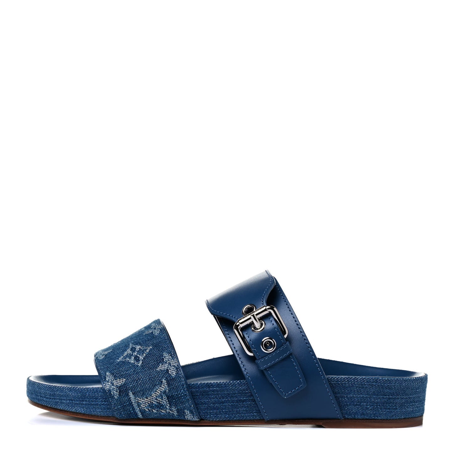 Monogram Denim Bom Dia Flat Mule Sandals 38 Blue