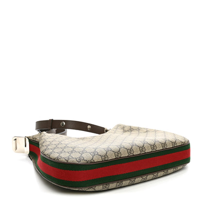 Gucci GG Supreme Monogram Textured Calfskin Web Large Attache Shoulder Bag Beige Ebony New Acero 4 of 11