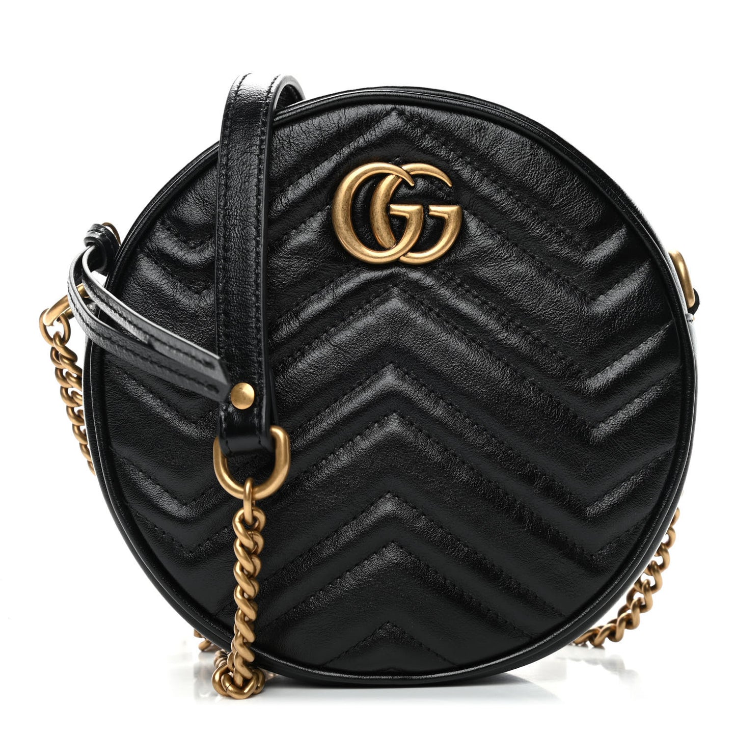 Azalea Calfskin Matelasse Heart Mini GG Marmont Round Shoulder Bag Black