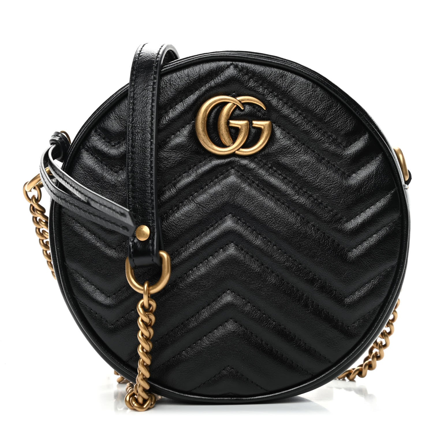 Gucci Azalea Calfskin Matelasse Heart Mini GG Marmont Round Shoulder Bag Black 1 of 4