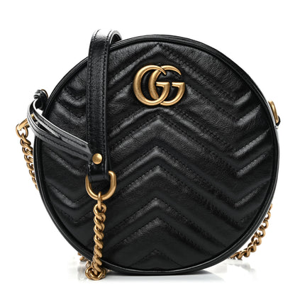 Gucci Azalea Calfskin Matelasse Heart Mini GG Marmont Round Shoulder Bag Black 1 of 4