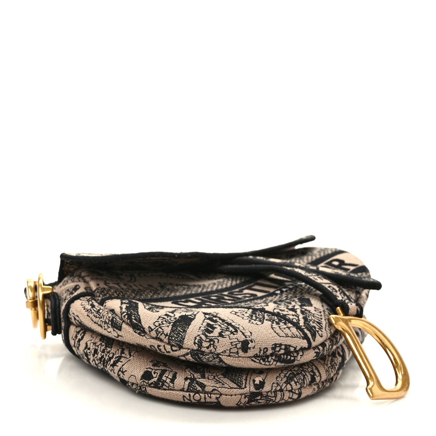 Canvas Embroidered Plan De Paris Printed Saddle Bag Beige Black