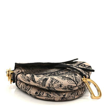Christian Dior Canvas Embroidered Plan De Paris Printed Saddle Bag Beige Black 3 of 7