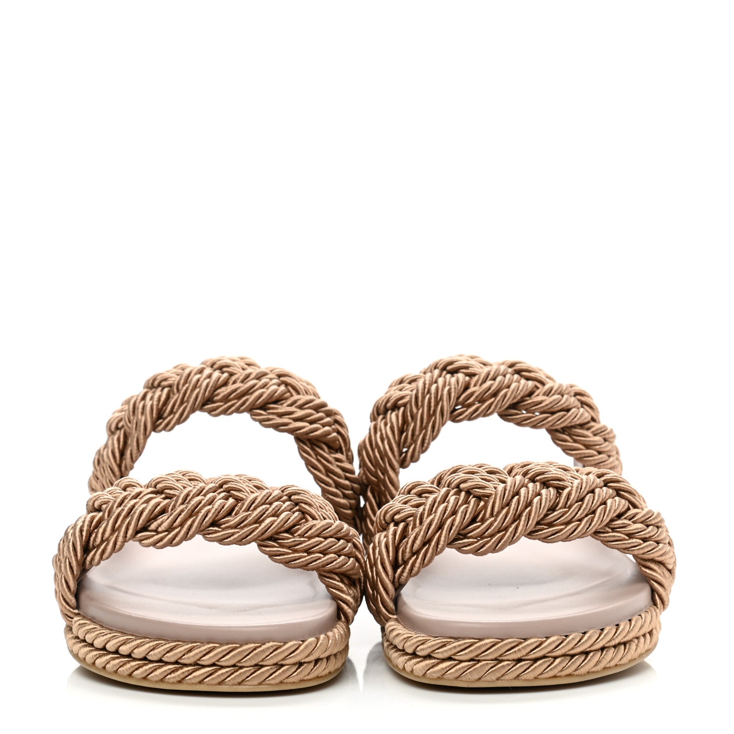 Valentino Garavani Calfskin Silk Woven Rockstud Torchon 5mm Sandals 40 Poudre 2 of 9