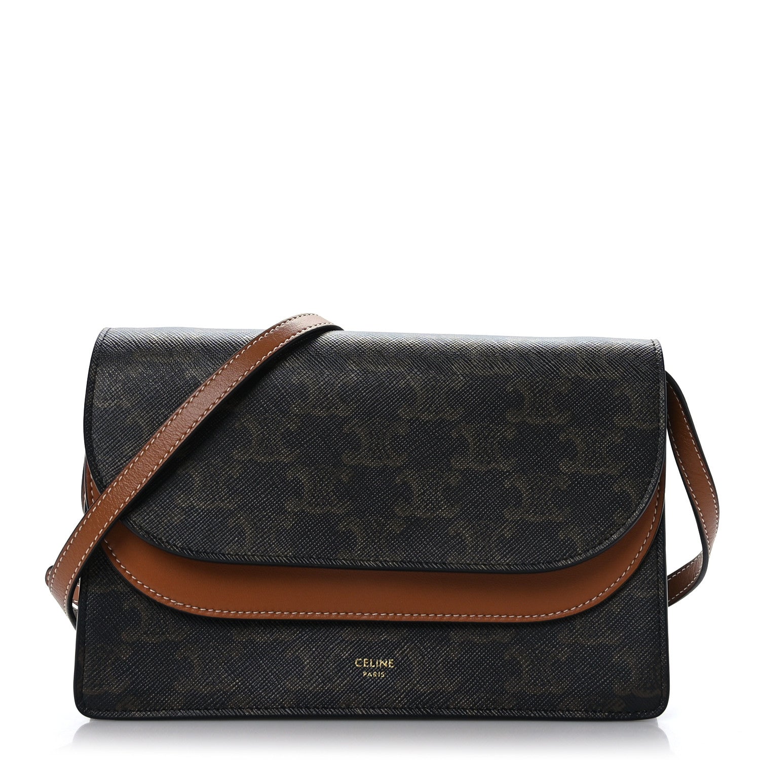 Celine Triomphe Canvas Lambskin Wallet On Strap Tan 1 of 9