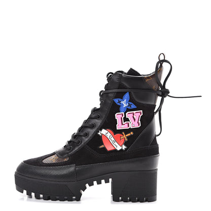Louis Vuitton Suede Calfskin Monogram LV Black Heart Laureate Platform Desert Boots 37 Black 1 of 7