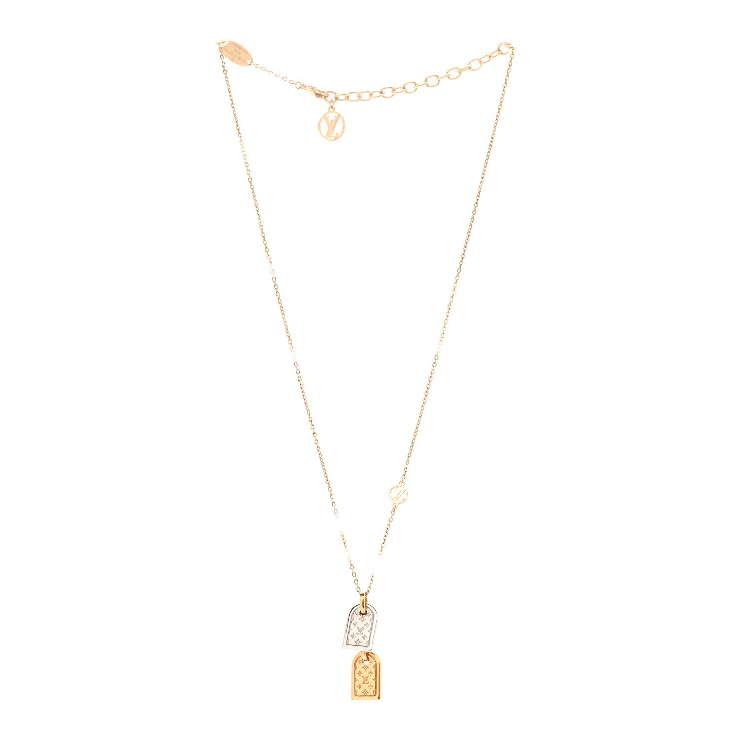 Louis Vuitton Nanogram Name Tag Necklace Gold Silver 3 of 9