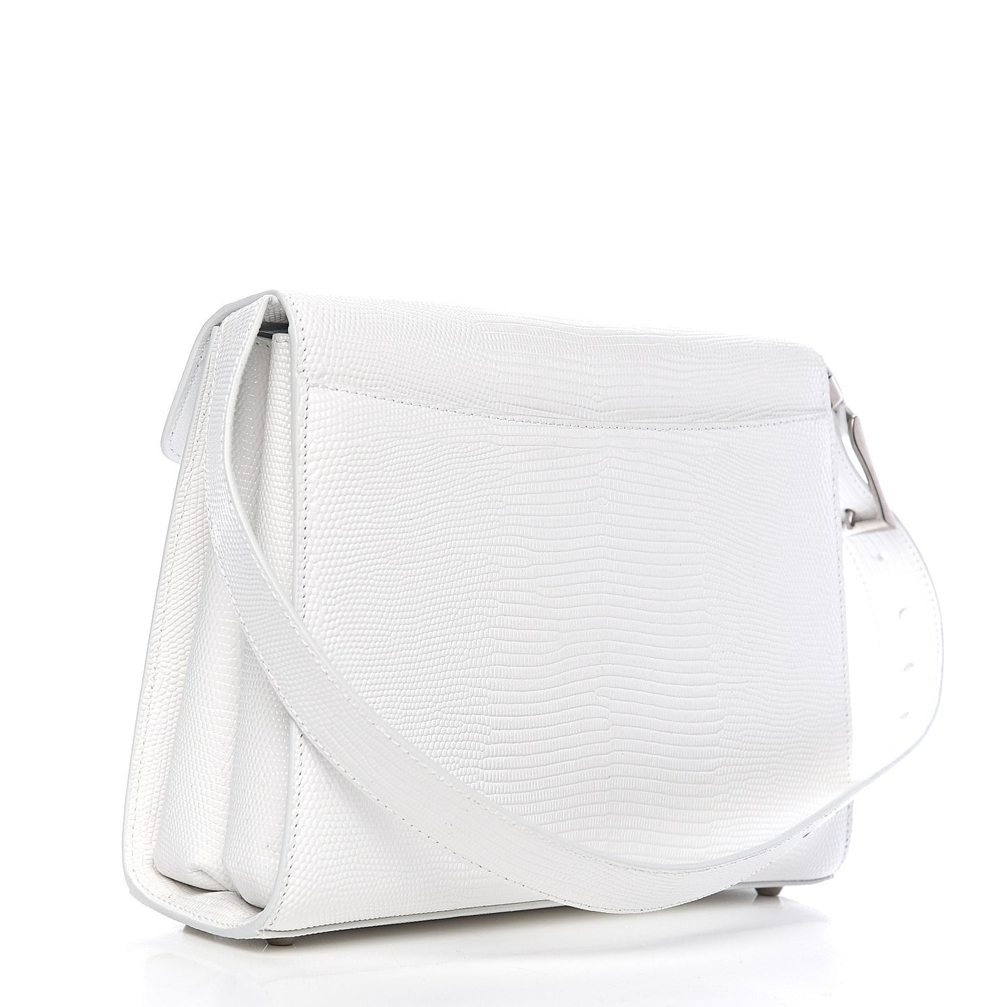 Patent Calfskin Lizard Embossed Medium Ghost Shoulder Bag Optic White