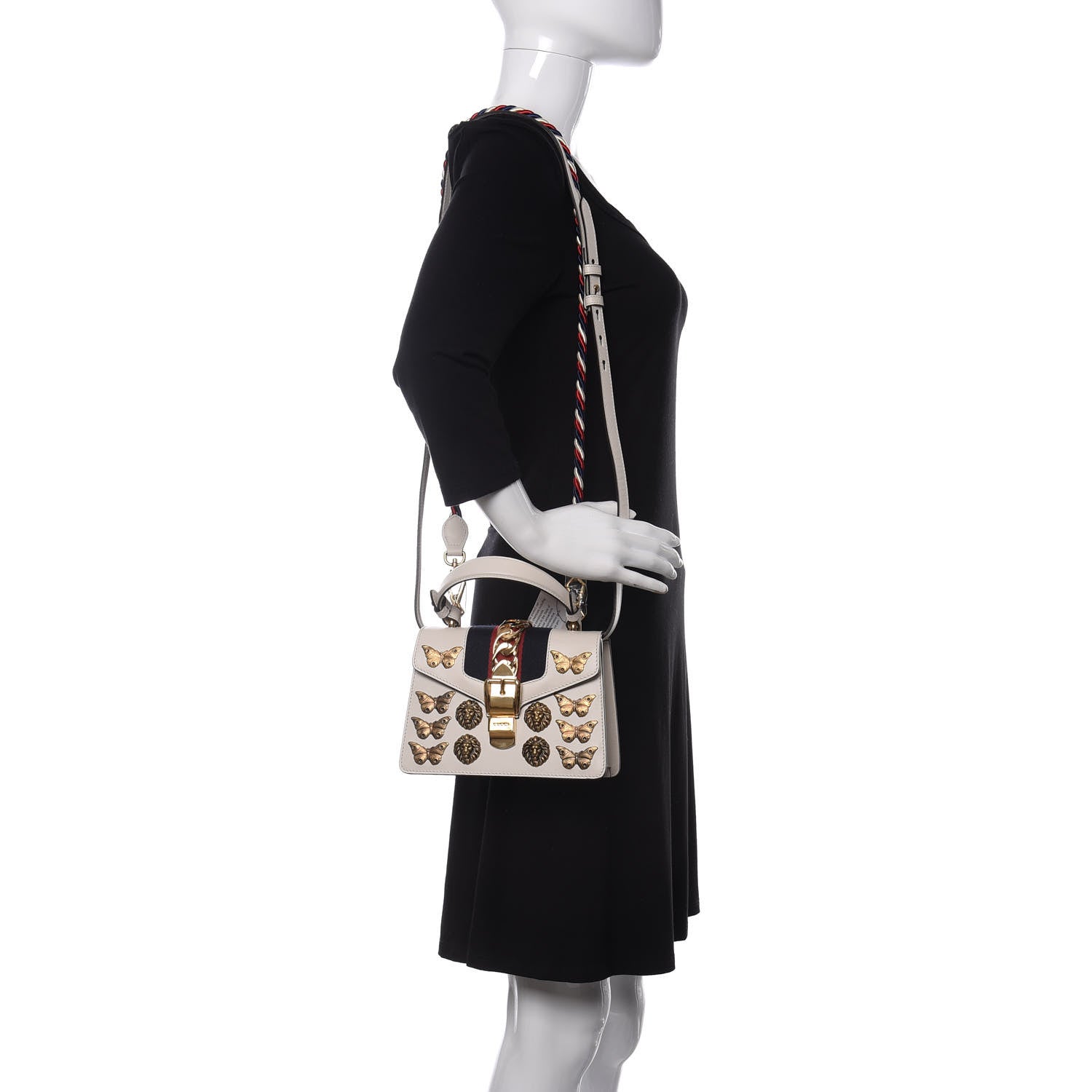 Gucci Calfskin Animal Studs Mini Sylvie Top Handle Bag White 2 of 11