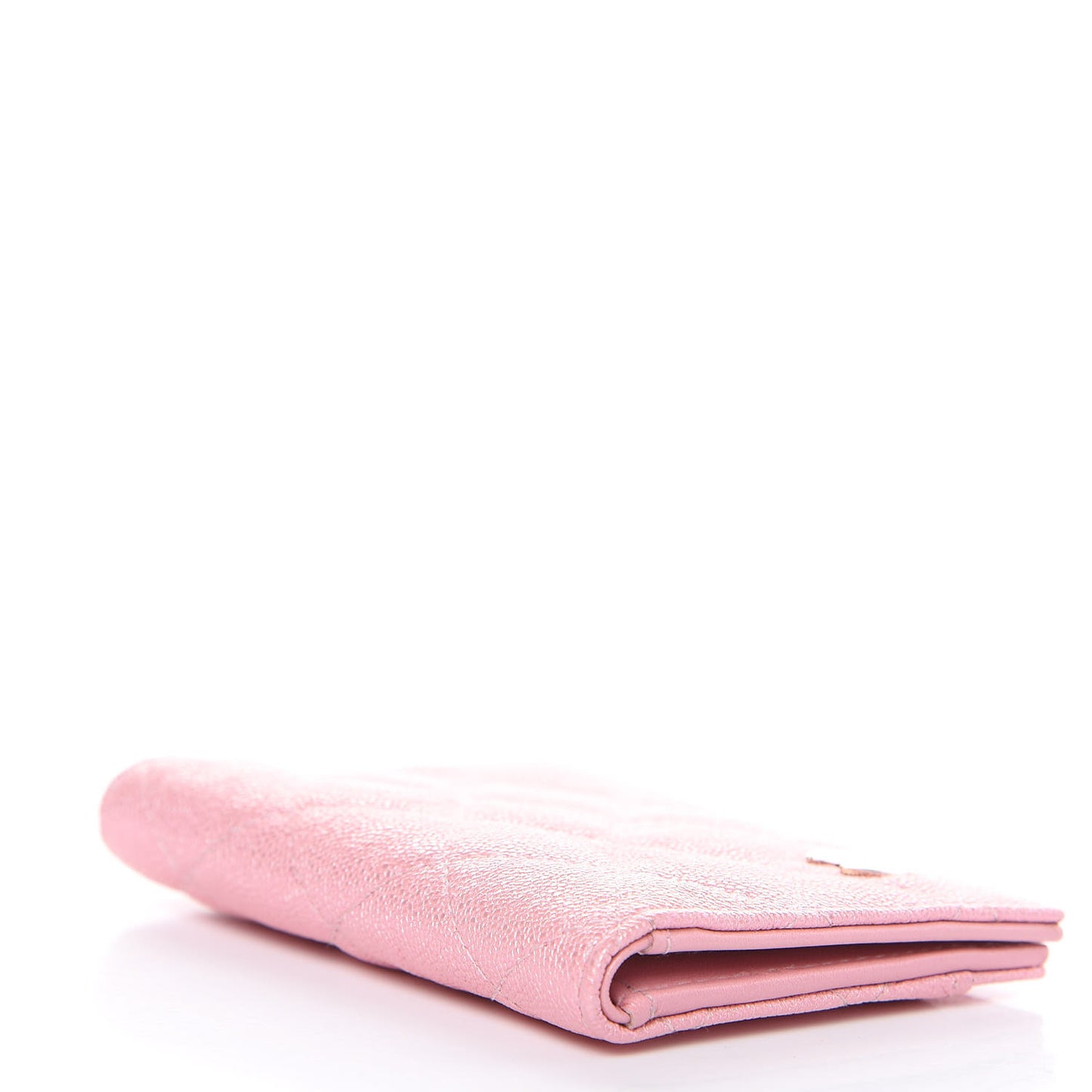 Iridescent Caviar Quilted Card Holder Wallet Rose Pink
