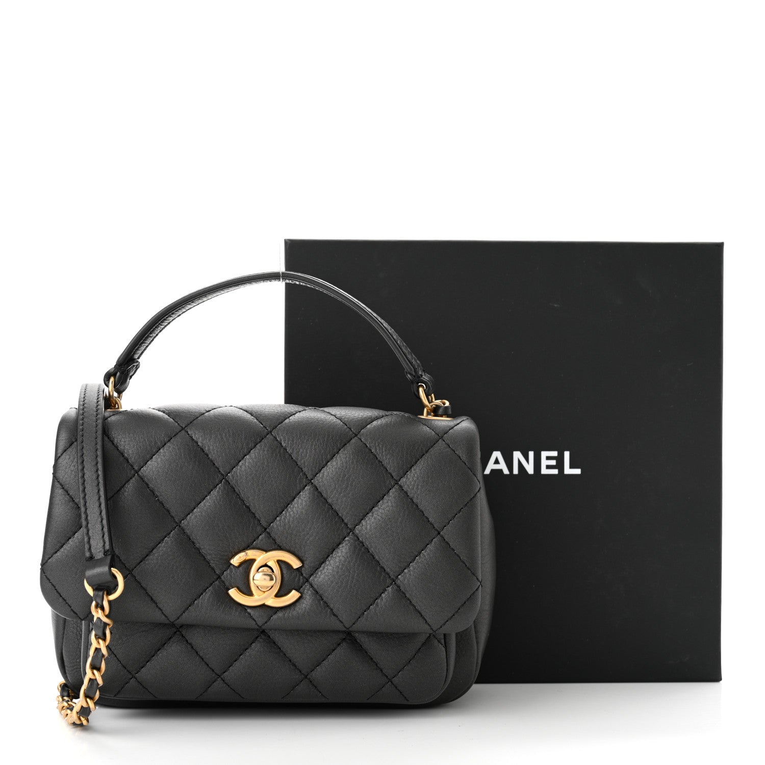 Chanel Calfskin Quilted Top Handle Flap Black 11 of 11