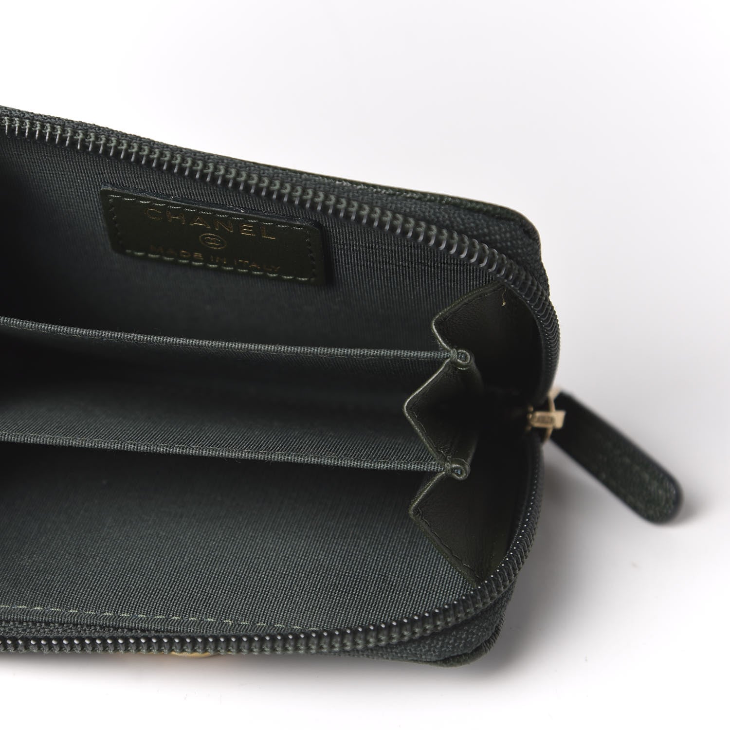 Chanel Caviar Chevron Quilted Boy Zip Around Coin Purse Wallet Dark Green 5 of 11