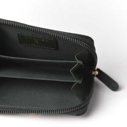 Chanel Caviar Chevron Quilted Boy Zip Around Coin Purse Wallet Dark Green 5 of 11