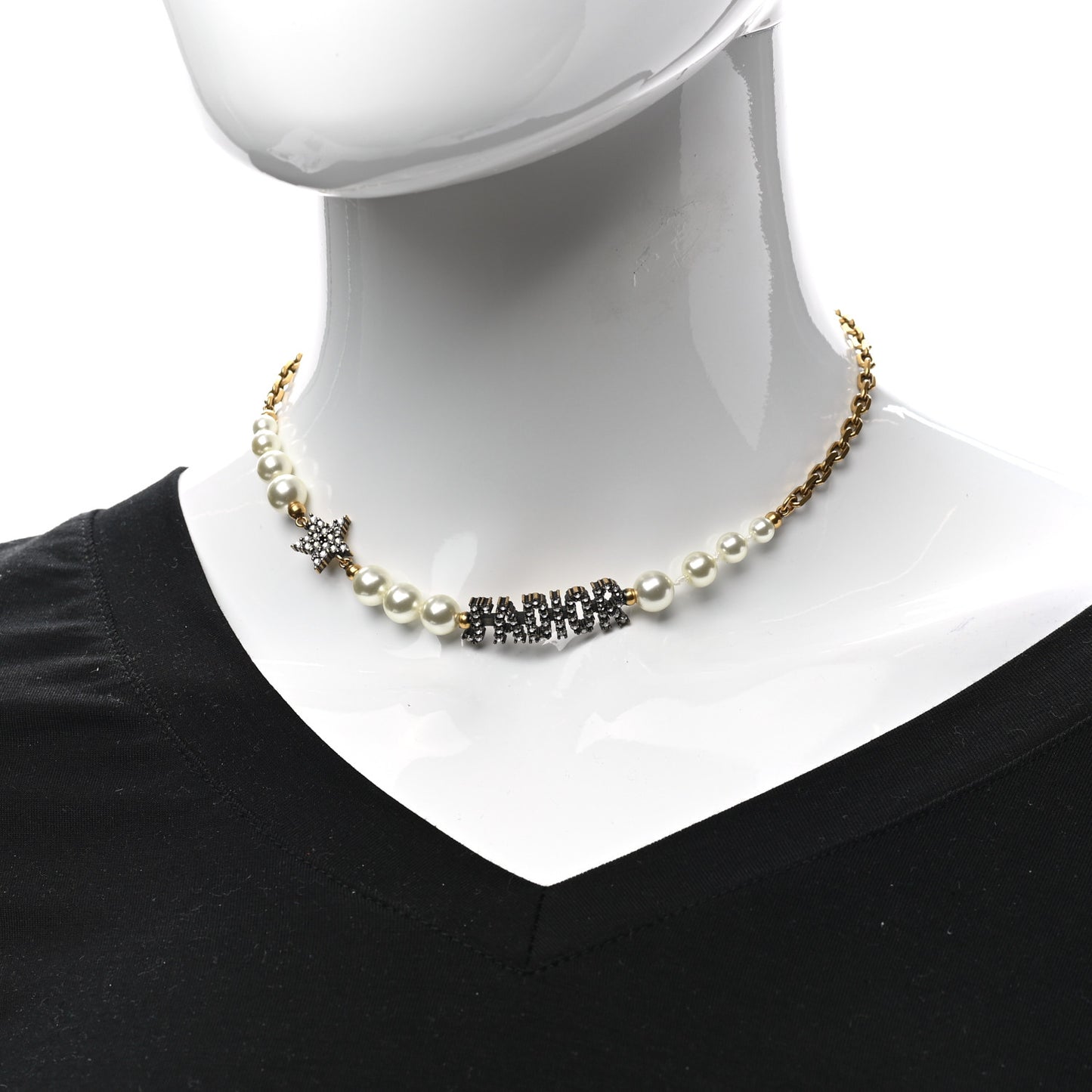Metal Pearl Crystal J'Adior Choker Necklace Antique Gold