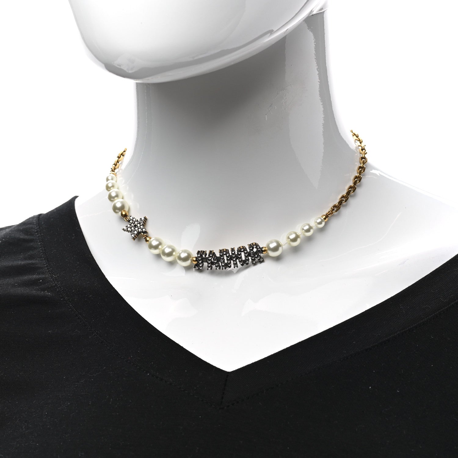 Christian Dior Metal Pearl Crystal J'Adior Choker Necklace Antique Gold 2 of 6