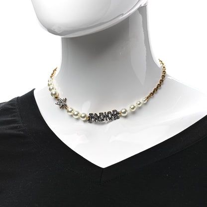Christian Dior Metal Pearl Crystal J'Adior Choker Necklace Antique Gold 2 of 6
