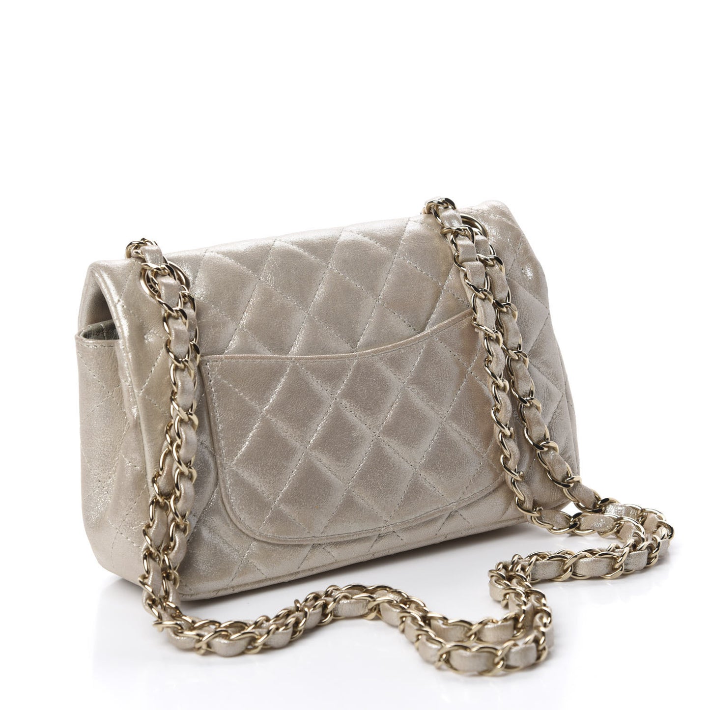 Iridescent Calfskin Quilted Mini Rectangular Flap Light Gold