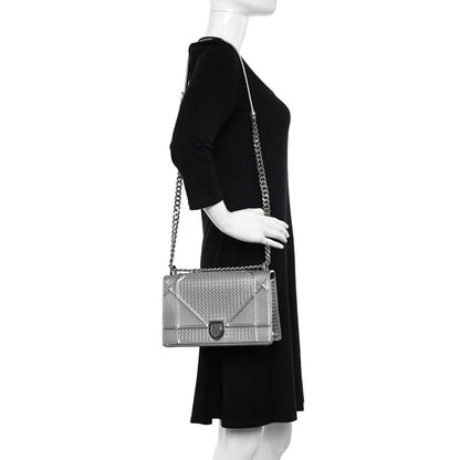 Christian Dior Metallic Patent Micro-Cannage Medium Diorama Flap Bag Silver 2 of 16