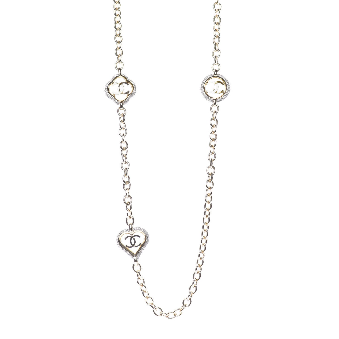 Crystal CC Chain Heart Necklace Gold