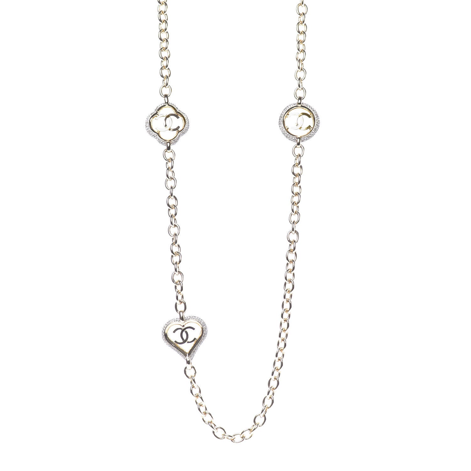 Chanel Crystal CC Chain Heart Necklace Gold 1 of 9