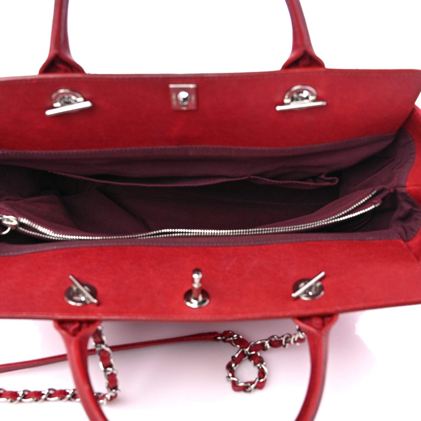 Calfskin Caviar Quilted Large Shopping Tote Red