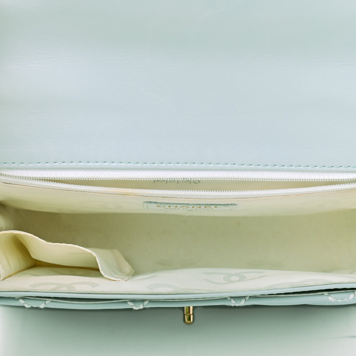 Calfskin Quilted Wild Stitch Flap Light Blue