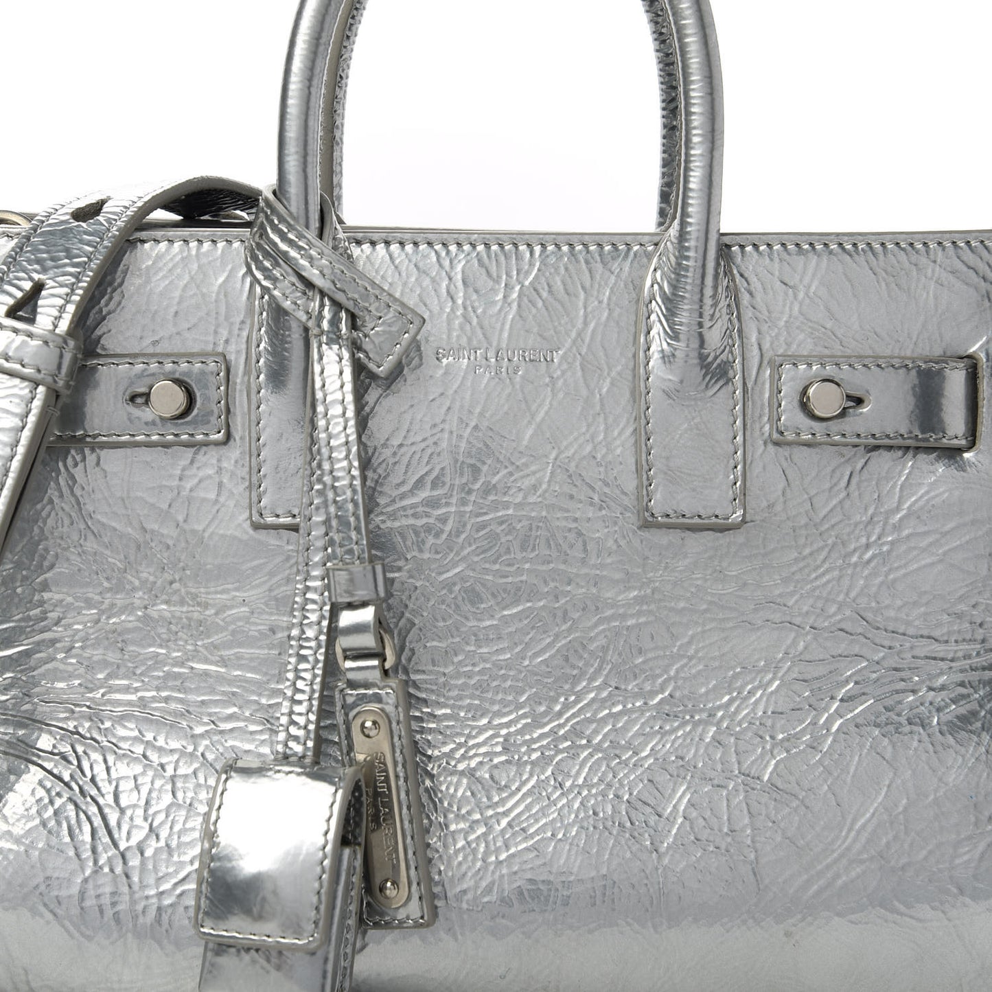 Metallic Crinkled Calfskin Nano Supple Sac De Jour Silver