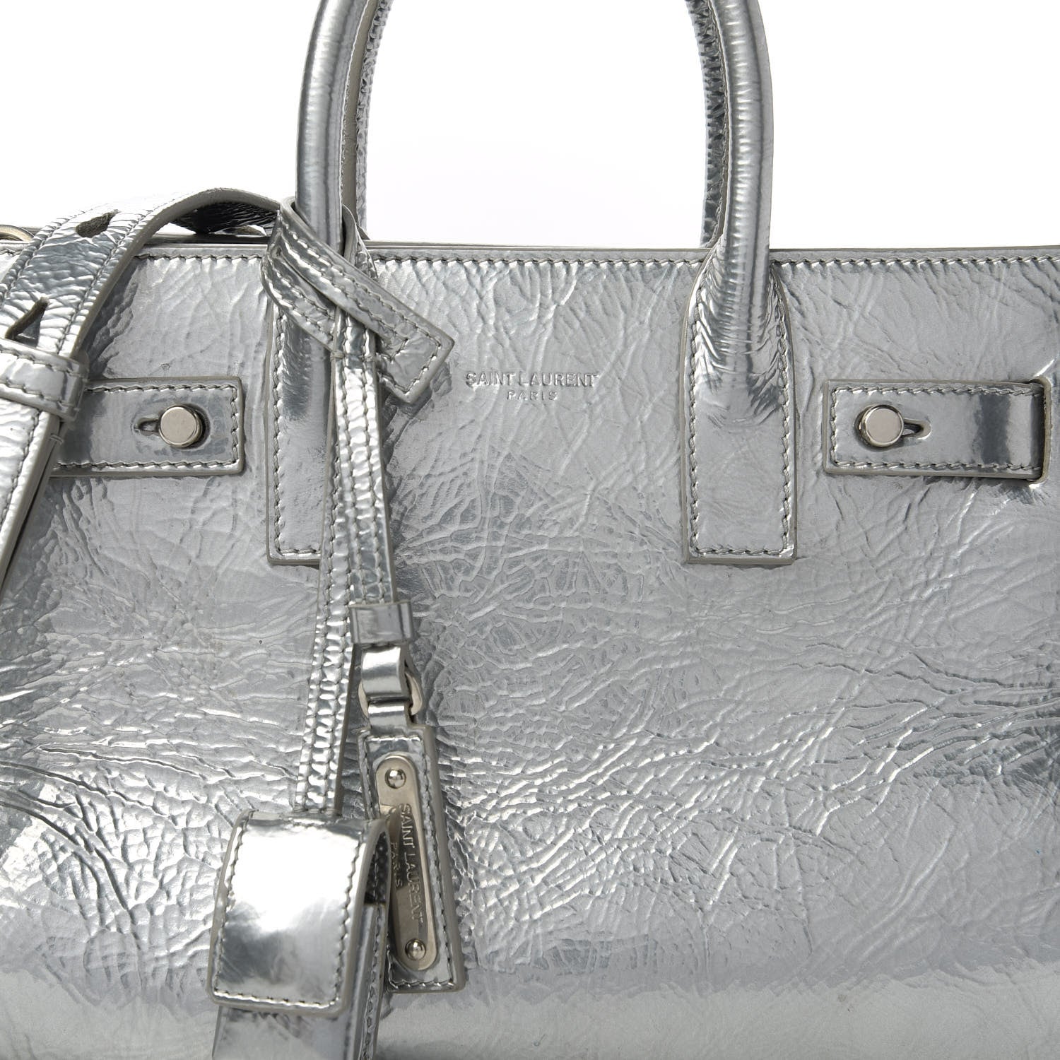 Saint Laurent Metallic Crinkled Calfskin Nano Supple Sac De Jour Silver 10 of 11