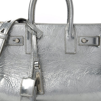 Saint Laurent Metallic Crinkled Calfskin Nano Supple Sac De Jour Silver 10 of 11