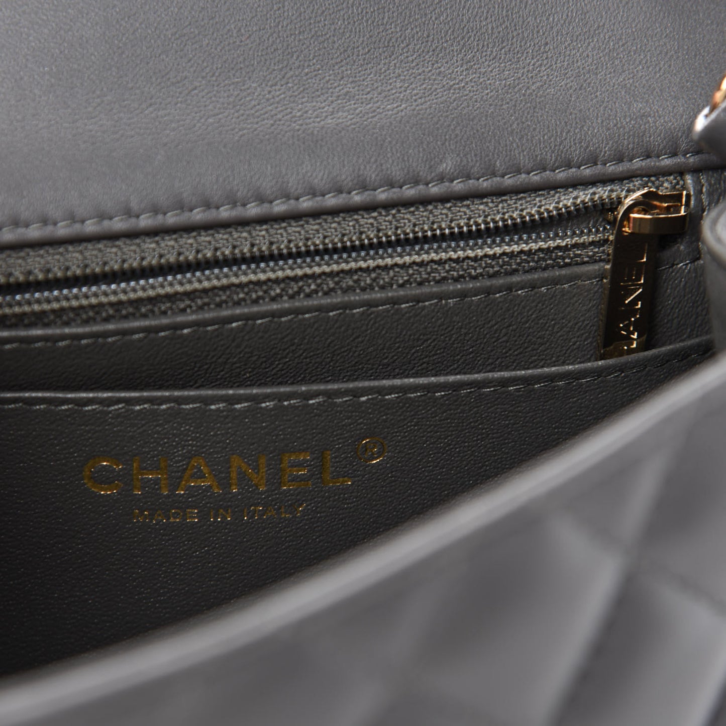 Lambskin Quilted Mini Square Flap Dark Grey