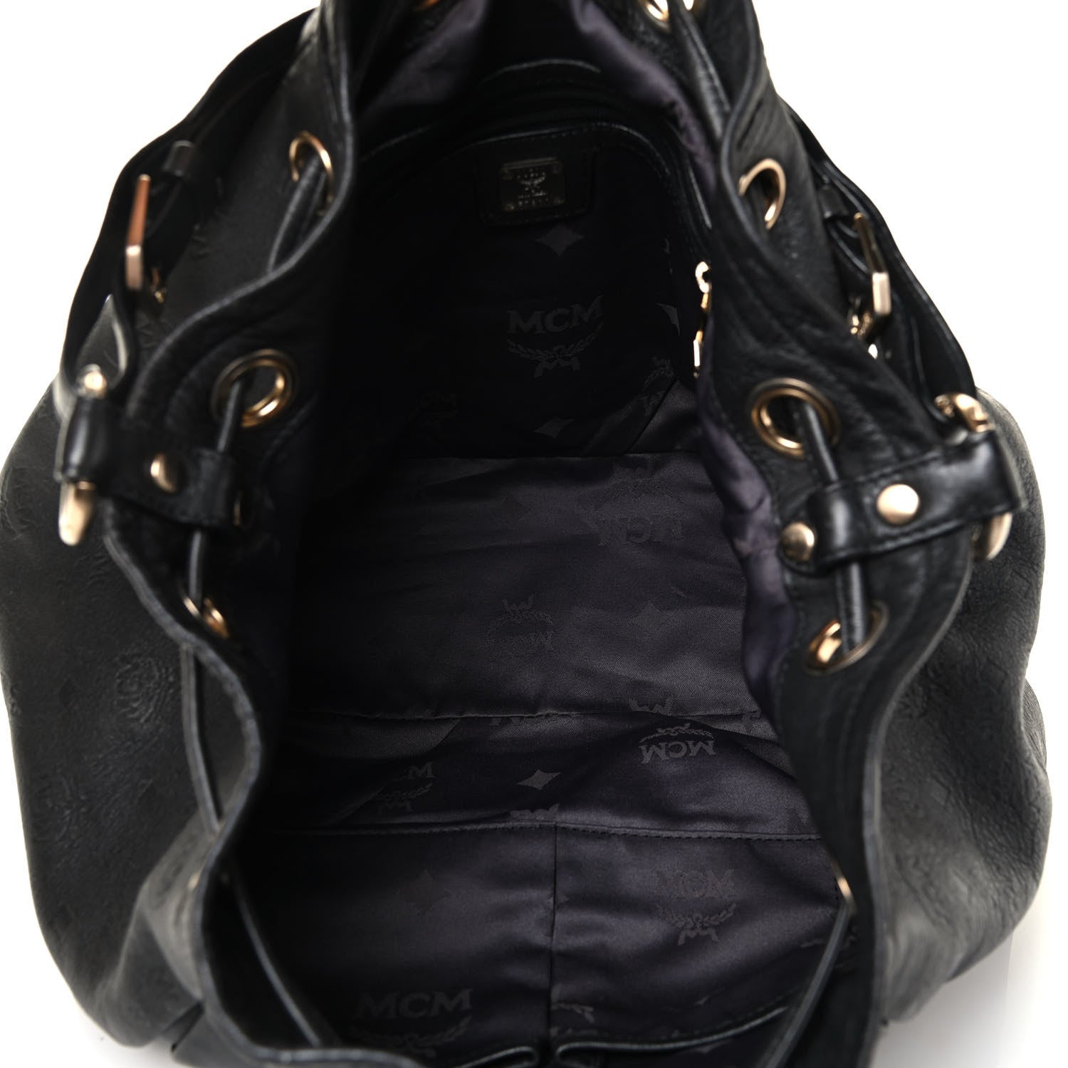 MCM Calfskin Ottomar Drawstring Shoulder Bag Black 4 of 4