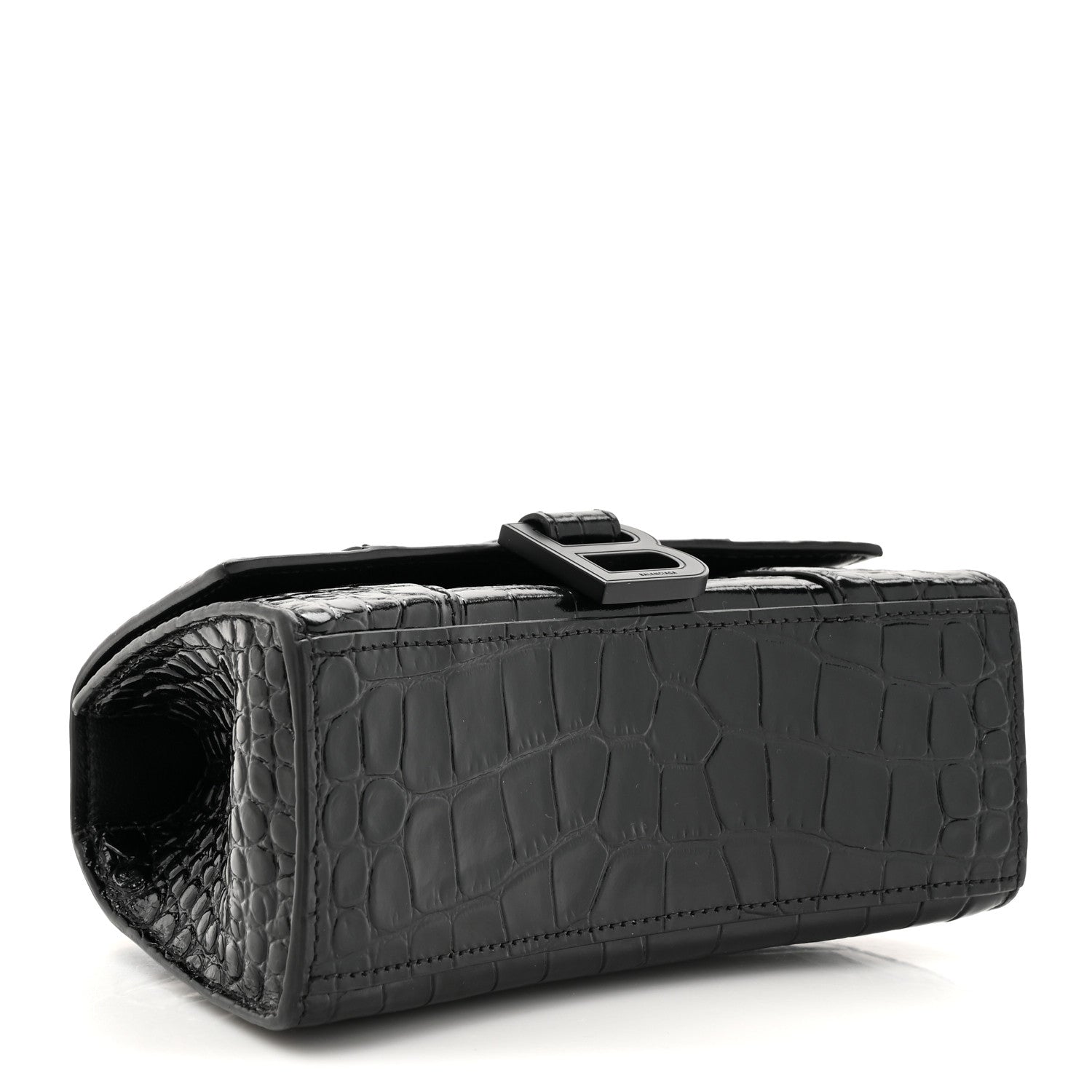 Balenciaga Shiny Calfskin Monochrome Crocodile Embossed Hourglass Top Handle Bag XS Black 4 of 11