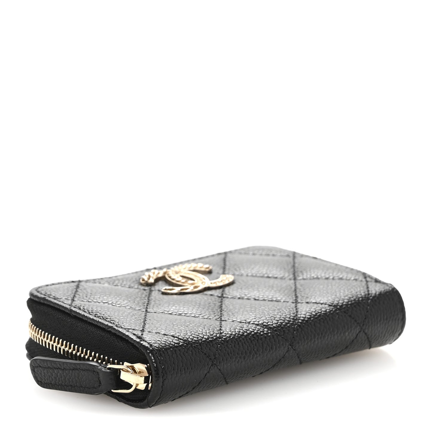Caviar Quilted Multi Chain CC Zip Coin Purse Black