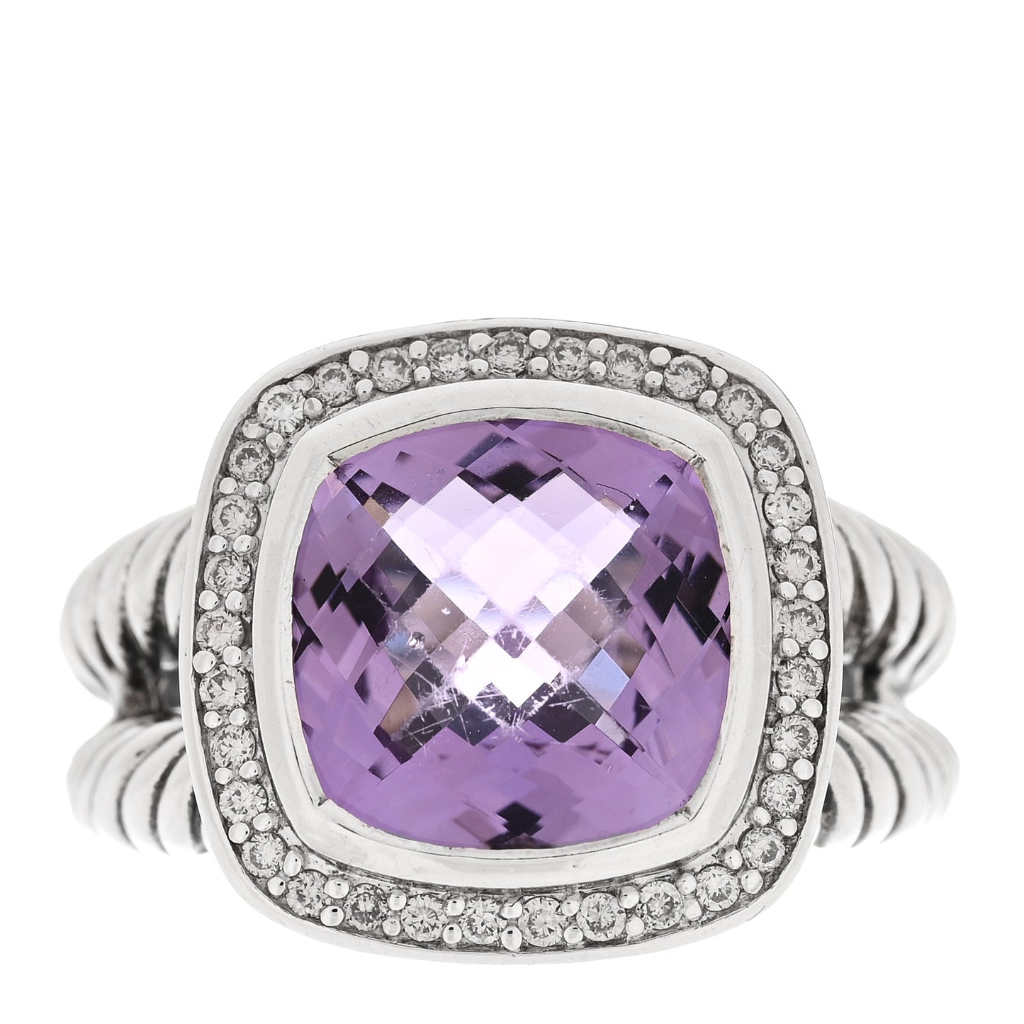 Sterling Silver Diamond Amethyst 11mm Albion Ring 58 8.5