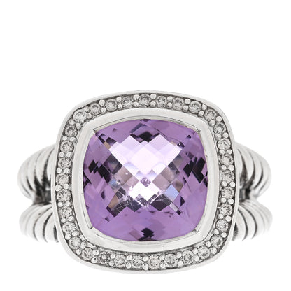 David Yurman Sterling Silver Diamond Amethyst 11mm Albion Ring 58 8.5 1 of 5