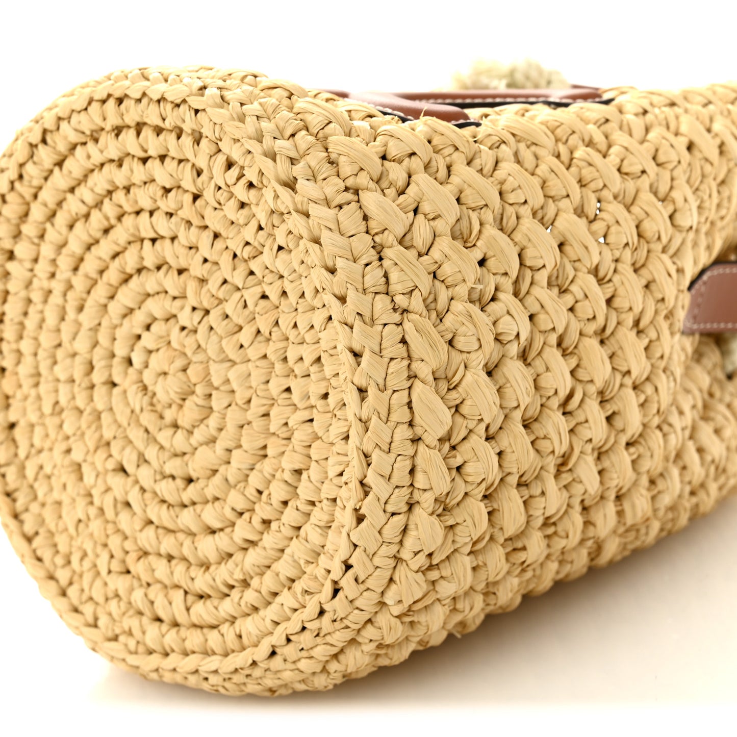 Raffia Calfskin Drawstring Teen Natural Tan