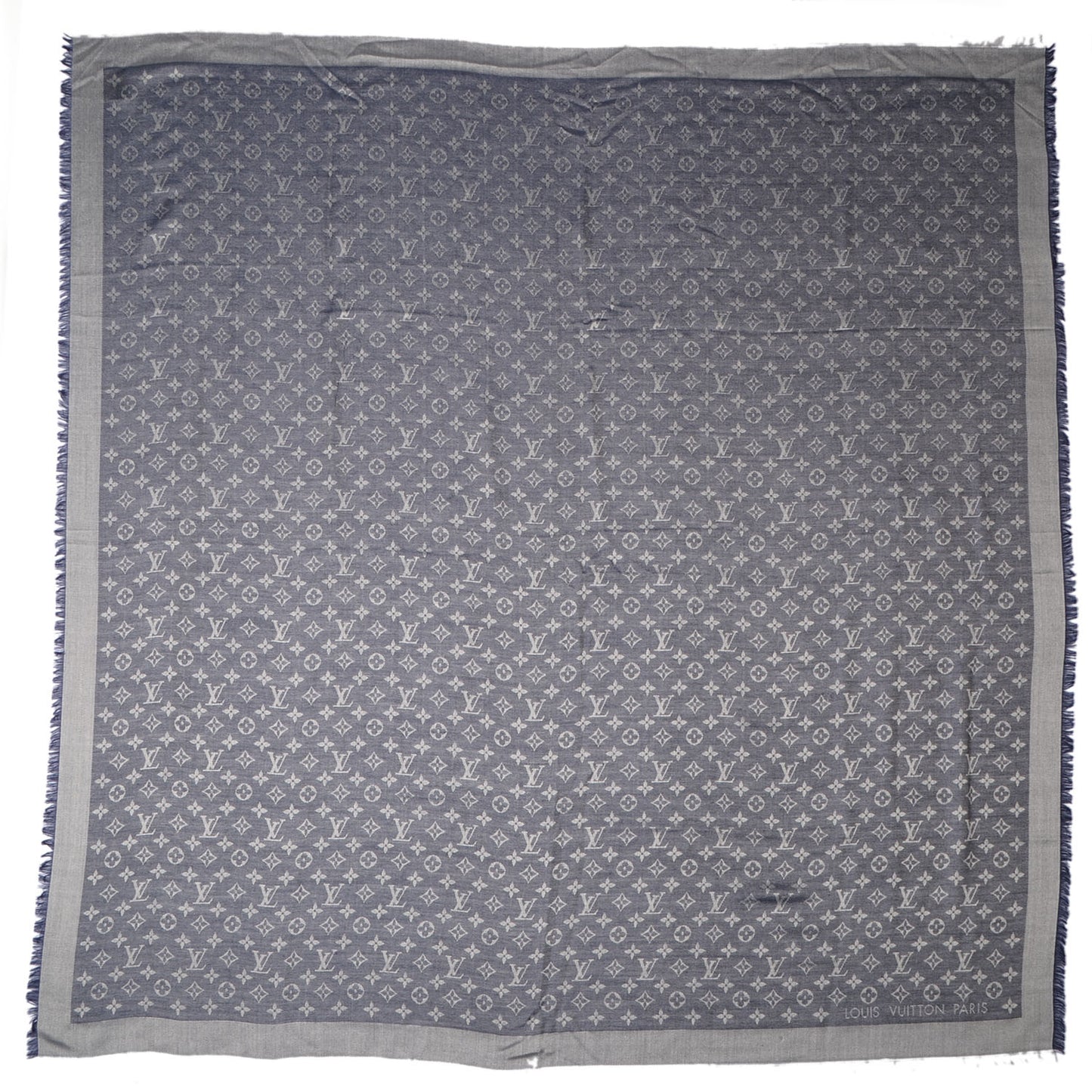 Silk Wool Monogram Denim Shawl Blue