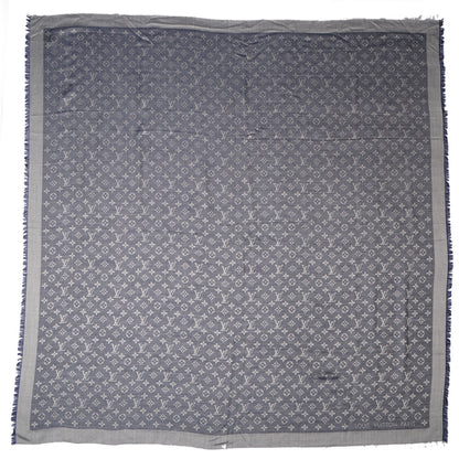 Louis Vuitton Silk Wool Monogram Denim Shawl Blue 3 of 5