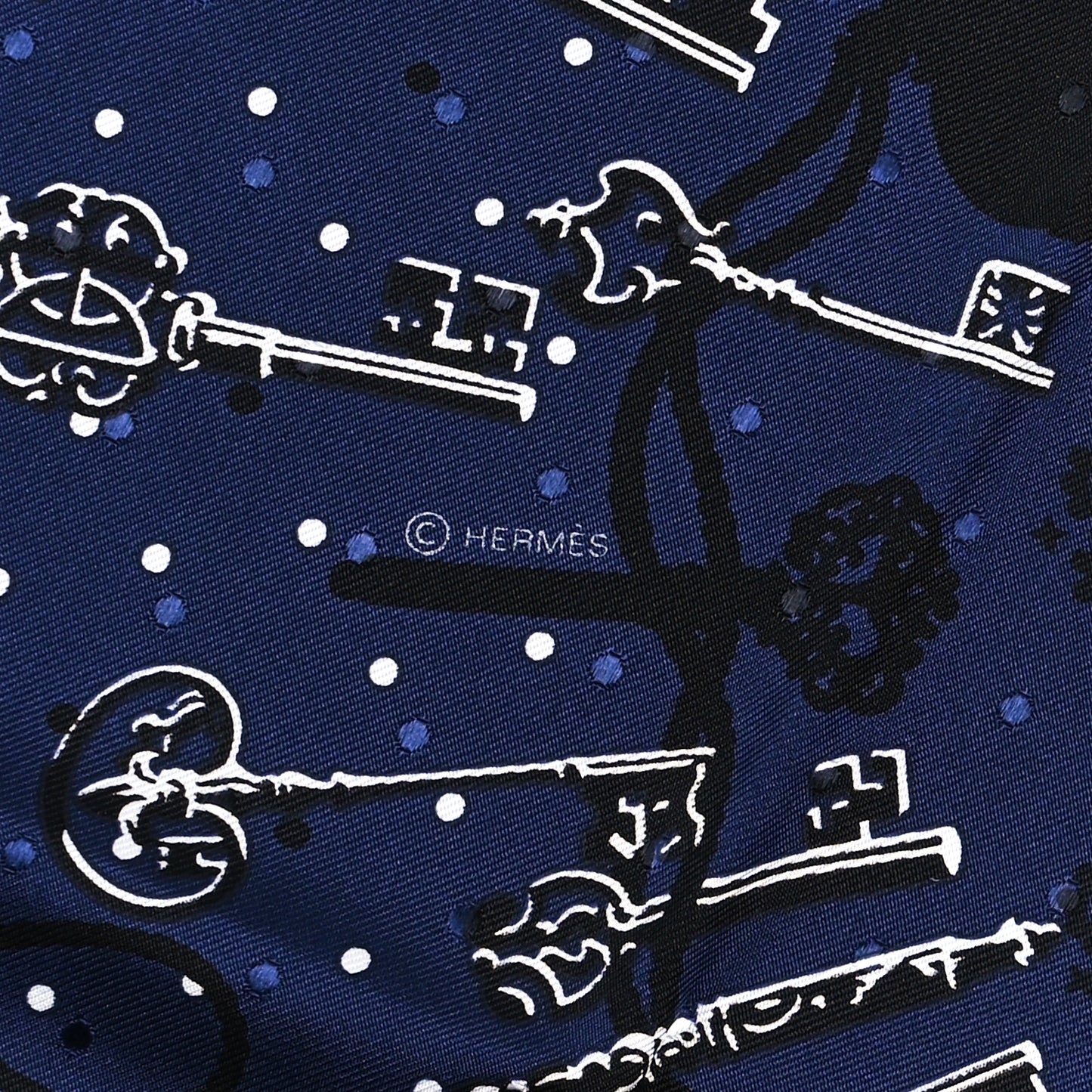 Silk Les Cles Bandana Scarf 55 Marine Black White